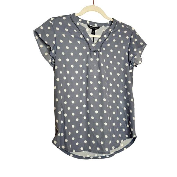 41 Hawthorn Split Neck Blouse Women’s Gray White Polka Dot Short Sleeve XS NWT - Picture 2 of 7